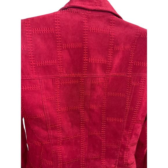 Cache Vintage Red Textured Button Front Cropped Jacket Women's Sz 4 Classic Chic - Picture 4 of 6